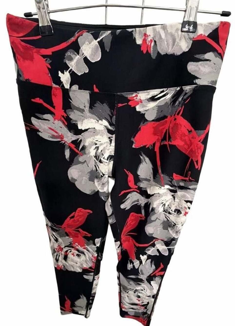 Donna Karan Active Floral Leggings Womens M Black Red Gray High Rise Yoga Pants